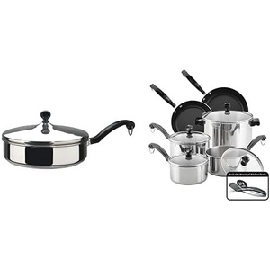 image:imageFarberware Classic Stainless Steel Cookware Pots and Pans Set 15Piece50049Silver amp Classic Stainless Steel Saute Fry Pan with Lid 275 Quart Silver