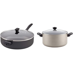 image:imageFarberware Dishwasher Safe Nonstick Jumbo CookerSaute Pan with Helper Handle  6 Quart Black  Farberware Promotional Cookware Aluminum Nonstick Covered Stockpot 105Quart Champagne Silver