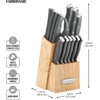 image:imageFarberware Triple Riveted Knife Block Set 15Piece Gray HighCarbon Stainless Steel Blades Ergonomic Handles with Silver Accents Includes Rubber Wood Storage Block