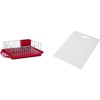 image:imageFarberware 3Piece Dish Rack Set Red amp Large Cutting Board Dishwasher Safe Plastic Chopping Board for Kitchen with Easy Grip Handle 11inch by 14inch White