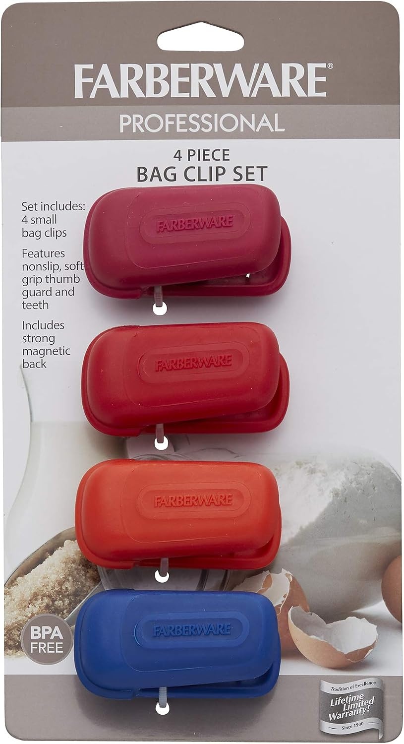 image:imageFarberware 5211487 Professional AllPurpose Magnetic Bag Clips Assorted ColorsSmall  Set of 4